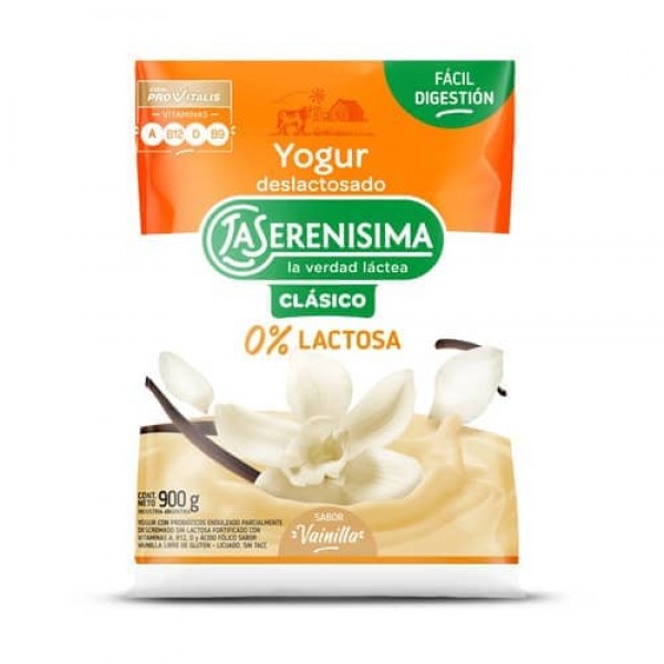 La Serenisima Yogur Deslactosado Sabor Vainilla 900gr