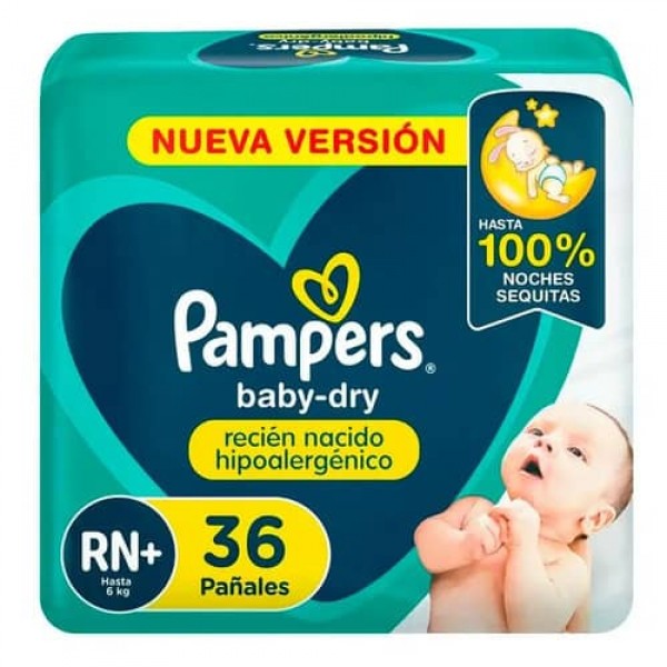Pampers Baby Dry Recien Nacido Hipoalergenico 36 Pañales