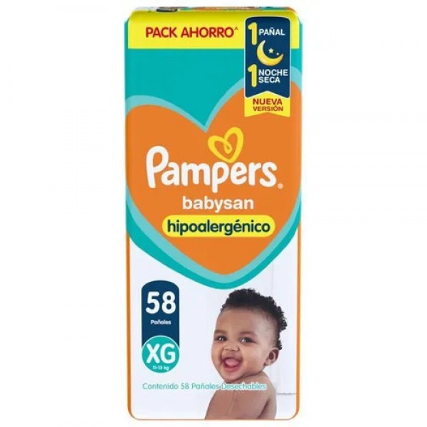Pampers Babysan Hipoalergenico 58 Pañales Xg