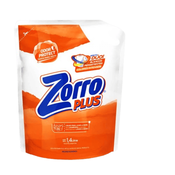 Zorro Plus Liquido Para Lavar La Ropa Para Lavarropas Automaticos Semiautomaticos Y Lavado A Mano 1,4L