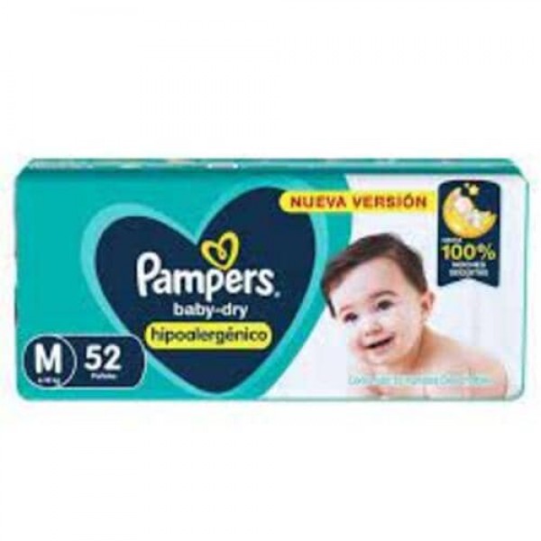 Pampers Baby Dry Hipoalergenco 52 Pañales M