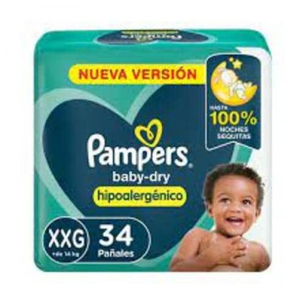 Pampers Baby Dry Hipoalergenico 34 Pañales XXG