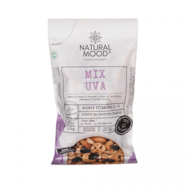 Natural Mood Mix Uva Pasas De Uva,Mani Tostado Sin Sal,Nueces,Almendras Y Castaña De Caju 105gr