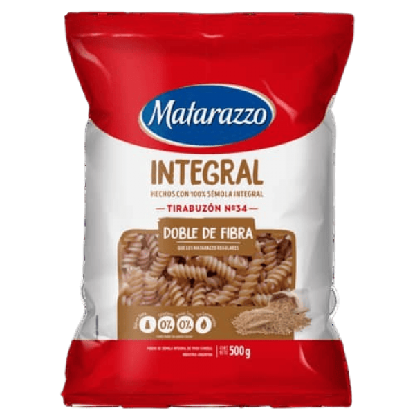 Matarazzo Fideos Tirabuzon Nº34 De Semola Integral 500gr