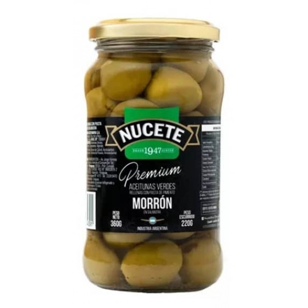 Nucete Aceitunas Verdes Rellenas Con Pasra De Pimiento Morron En Salmuera 360gr