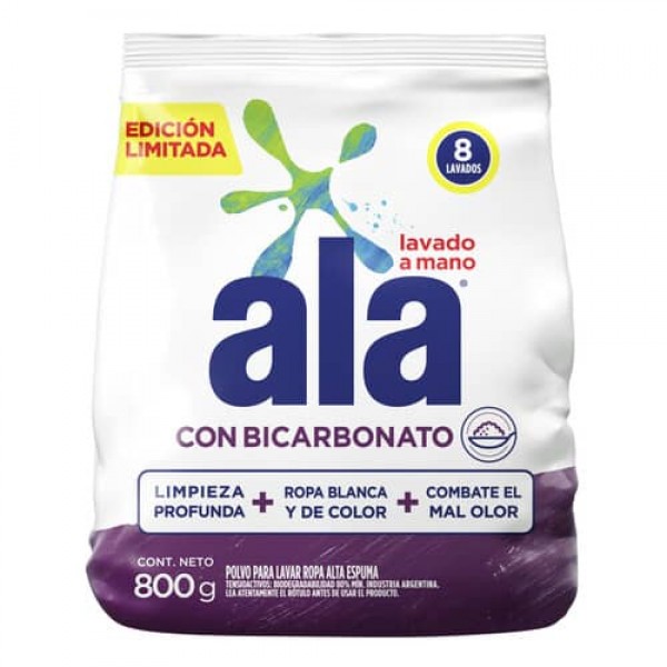 Ala Eco Lavado Con Bicarbonato Polvo Para Lavar La Ropa A Mano 800gr