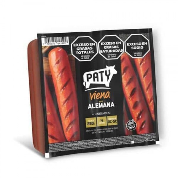 Paty Viena Tipo Alemana Salchichas x 4 Unidades 250gr
