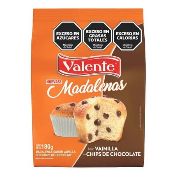 Valente Madalenas Sabor Vainilla Con Chips De Chocolate 180gr