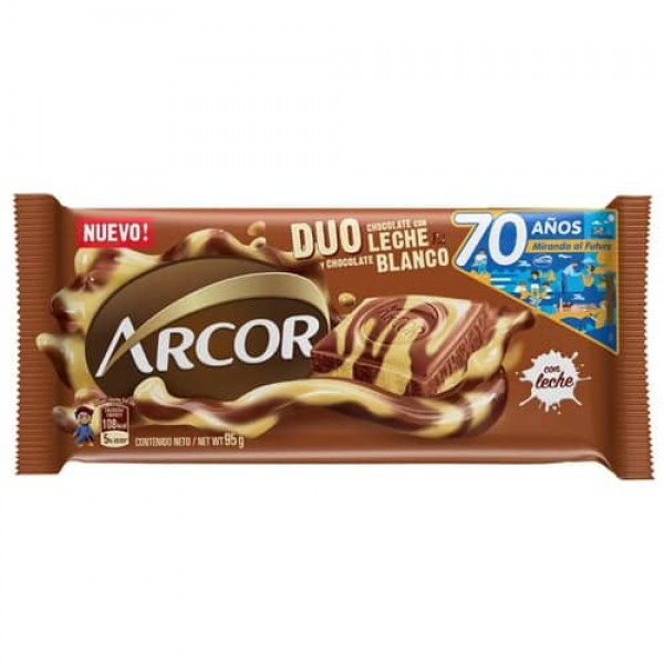 Arcor Duo Chocolate Con Leche Y Chocolate Blanco 95gr