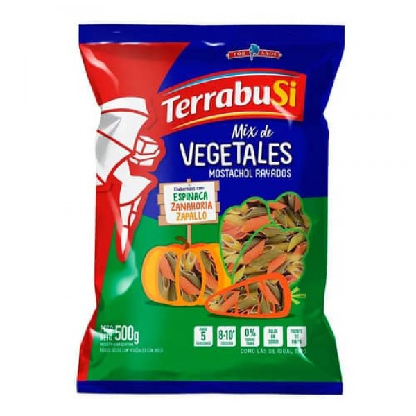 Terrabusi Fideos Secos Mix De Vegetales Mostachol Rayado 500gr