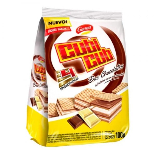 Gaona Cubi Cub Obleas Dulces Con Relleno Sabor A Chocolate Negro Y Chocolate Blanco 100gr