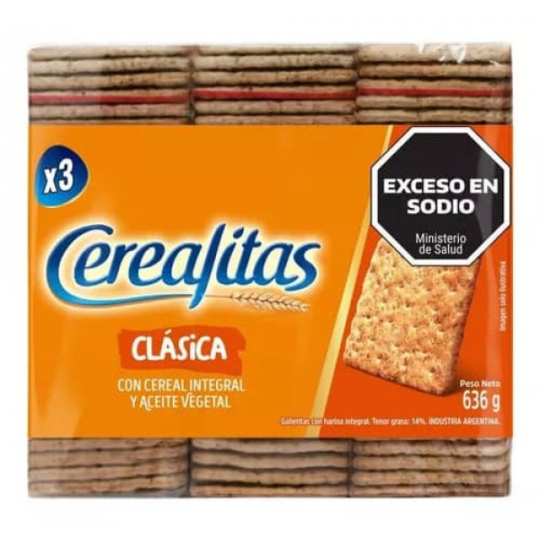 Cerealitas Galletitas Clasica  Con Cereal Integral Y Aceite Vegetal x 3 Unidades 636gr