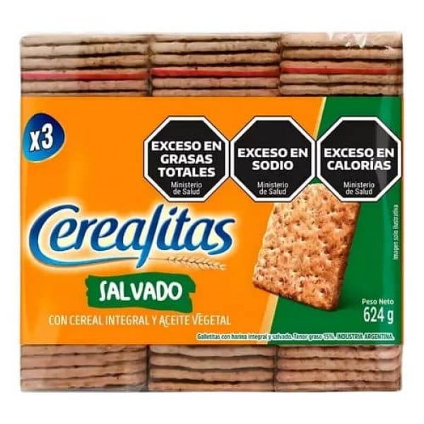 Cerealitas Galletitas Con Harina Integral Y Salvado x 3 Unidades 624gr