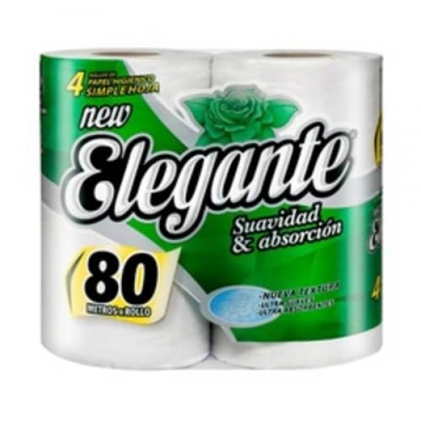 Elegante Papel Higienico x 4 Rollos De 80m