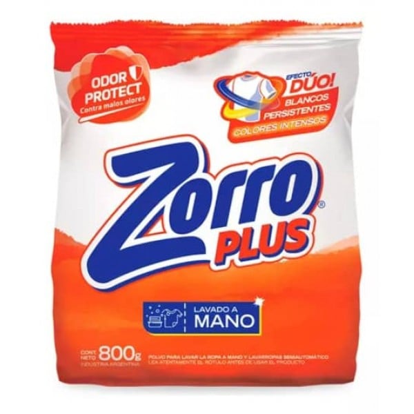 Zorro Plus Polvo Para Lavar La Ropa A Mano Y Lavarropas Semi Automatico 800gr