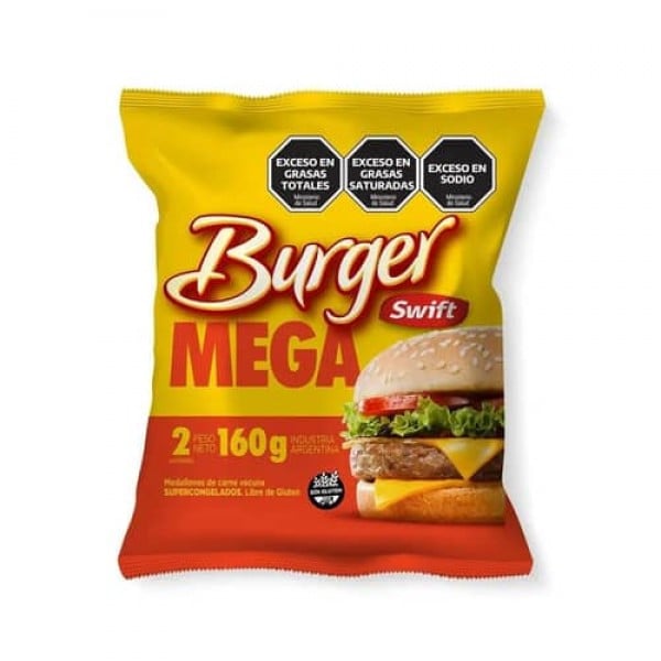 Swift Burger Mega Medallones De Carne Vacuna Super Congelados 2 Unidades 160gr