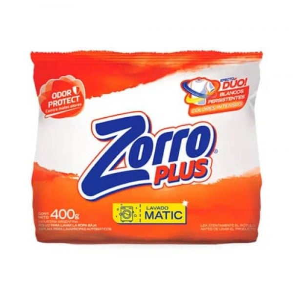 Zorro Plus Lavado Matic Polvo Para Lavarropas Automaticos 400gr