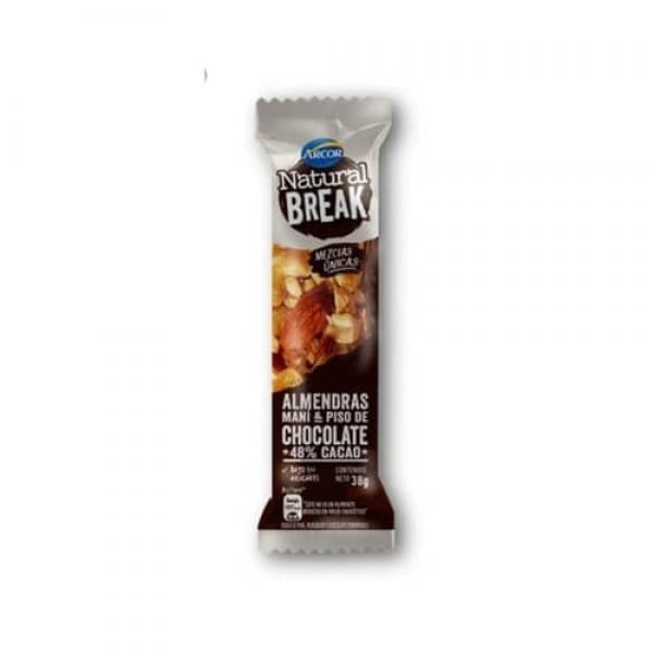 Cereal Mix Natural Break Barra De Mani,AlmendrasY Chocolate Semi Amargo 38gr