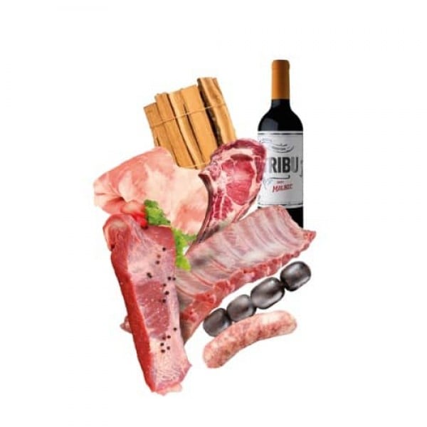 COMBO ASADO - Carne Asado 1KG + Chorizo 500gr + Morcilla 500gr + Costillas 1KG + Tribu Vino 750ml + Leña (Atado)