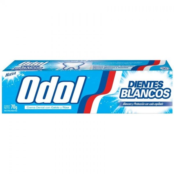 Odol Crema Dental con Calcio y Fluor Doble Accion Dientes Blancos y Protegidos 70gr