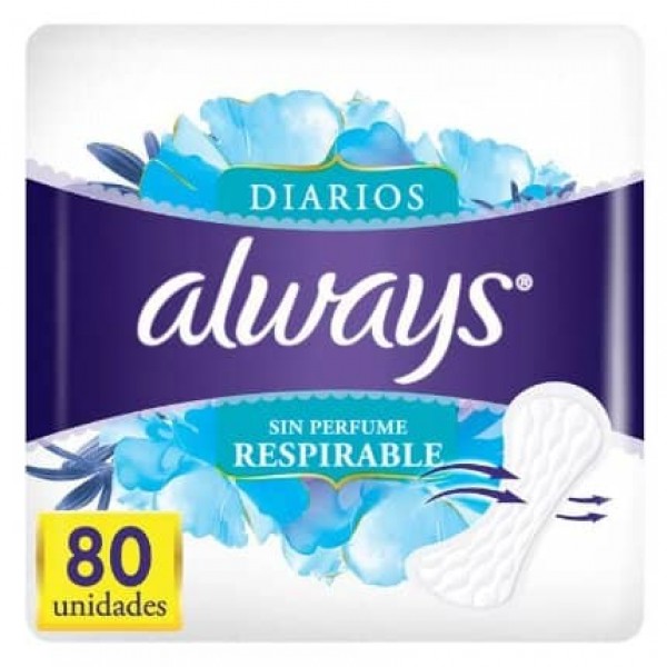 Always Protectores Diarios Sin Perfume Respirable 80 Unidades