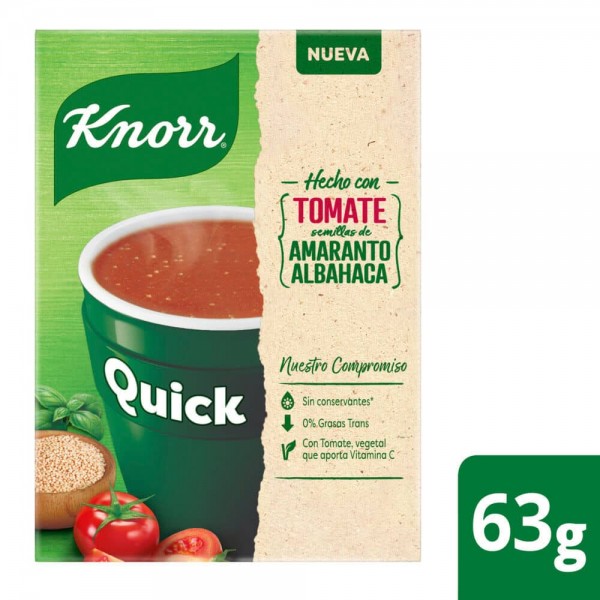 Knorr Quick Sopa Deshidratada Instantanea de Tomate con Semillas de Amaranto y Albahaca 5 Sobres 63gr