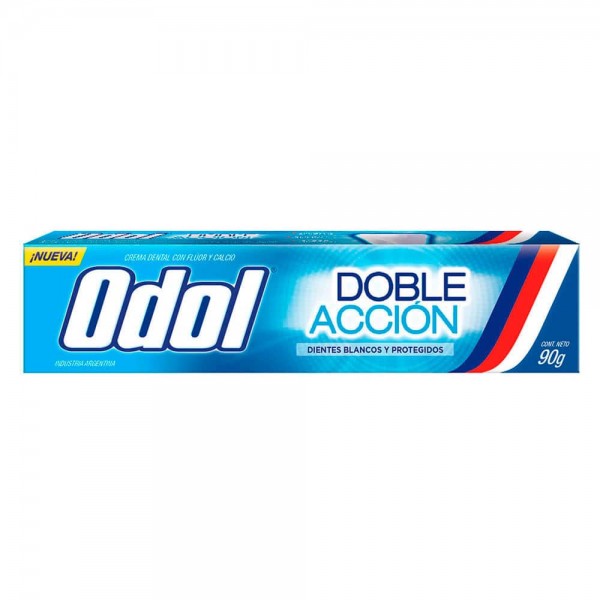 Odol Crema Dental con Calcio y Fluor Doble Accion Dientes Blancos y Protegidos 90gr