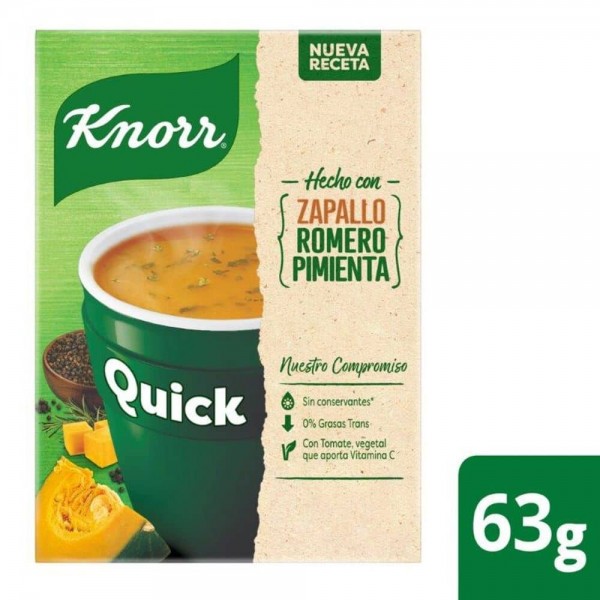 Knorr Quick Sopa de Zapallo con Romero y Pimienta Deshidratada Instantanea 5 Sobres 63gr
