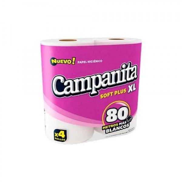 Campanita Soft Plus XL Papel Higienico Simple Hoja 4 un De 80m x 10cm