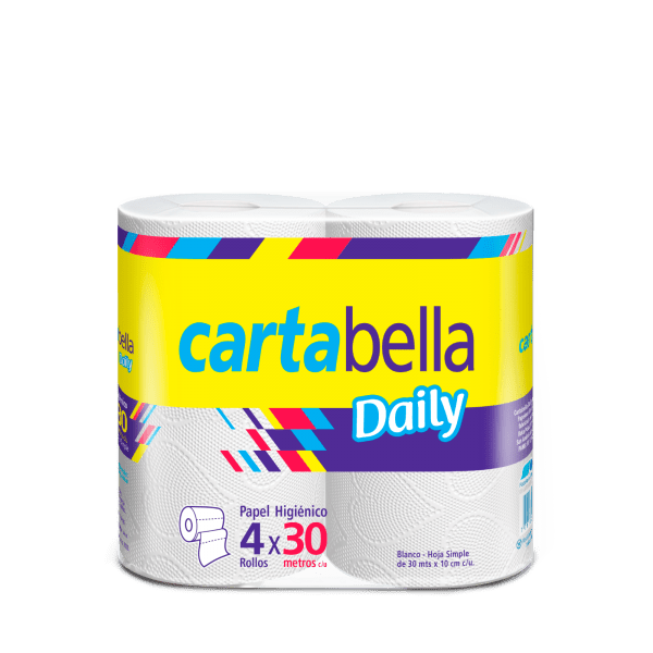 Cartabella Daily Papel Higienico 4 Rollos Hoja Simple de 30m x 10cm