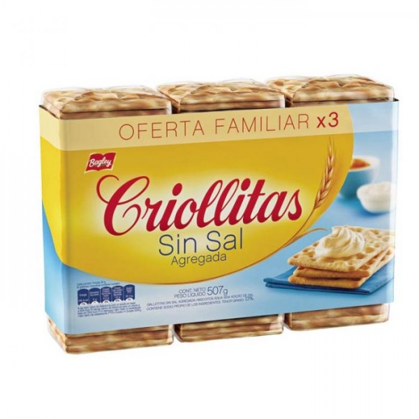 Criollitas Galletitas Sin Sal Agregada Pack Familiar x3 507gr