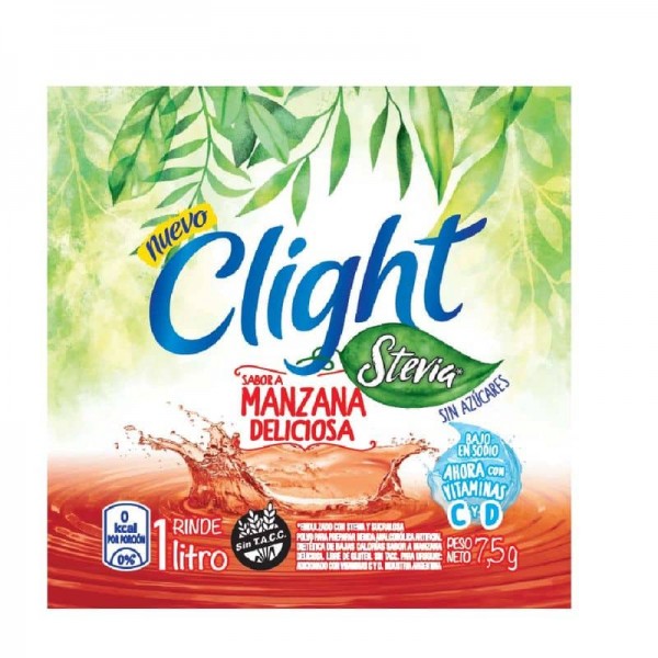 Clight Jugo En Polvo Sabor Manzana Deliciosa Con Stevia 7.5gr