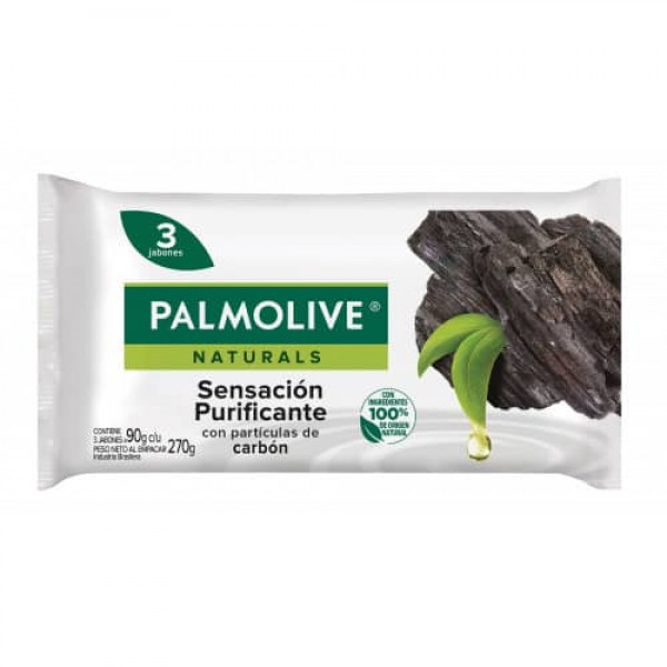 Palmolive Jabon De Tocador Naturals Sensacion Purificante Con Particulas De Carbon 3x90gr