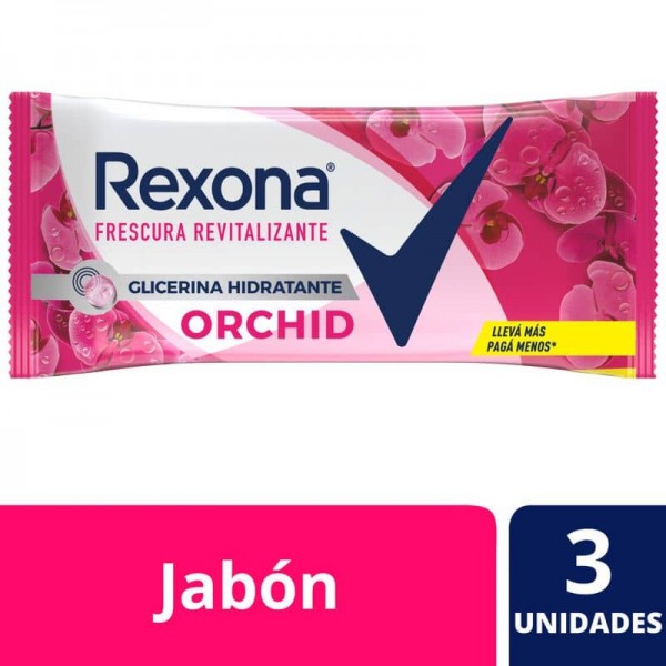 Rexona Jabon De Tocador Frescura Revitalizante Orchid Con Glicerina Hidratante 3x125gr