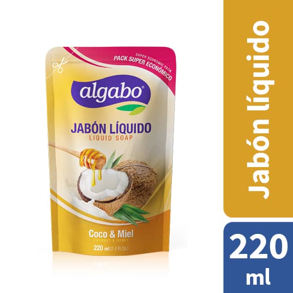 Algabo Jabón Líquido Liquid Soap Coco y Miel Pack Economico 220ml