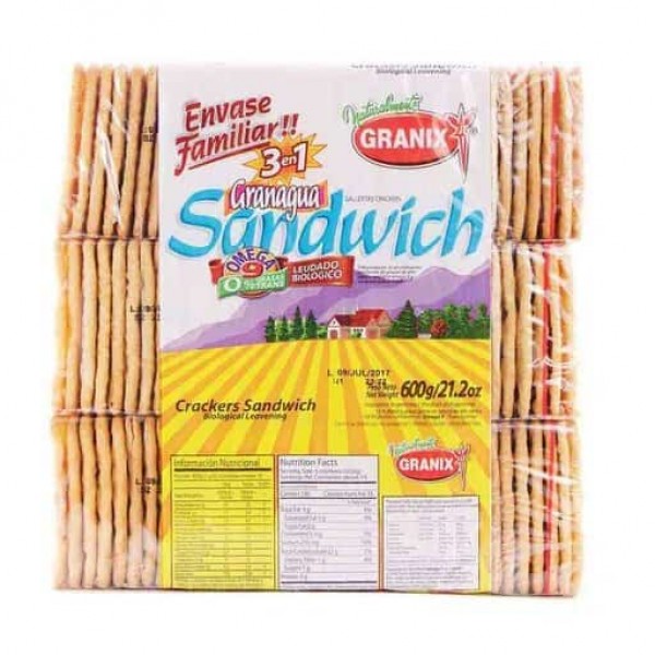Granix Galletitas Crackers Sandwich Envase Familiar Pack x3 600gr
