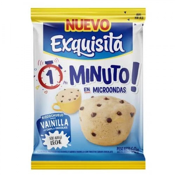 Exquisita Bizcochuelo Sabor Vainilla Con Chips De Chocolate 1 Minuto En Microondas 60gr