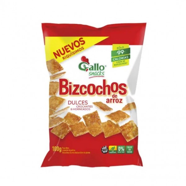 Gallo Snacks Bizcochos De Arroz Dulces Crocantes y Horneados 100gr