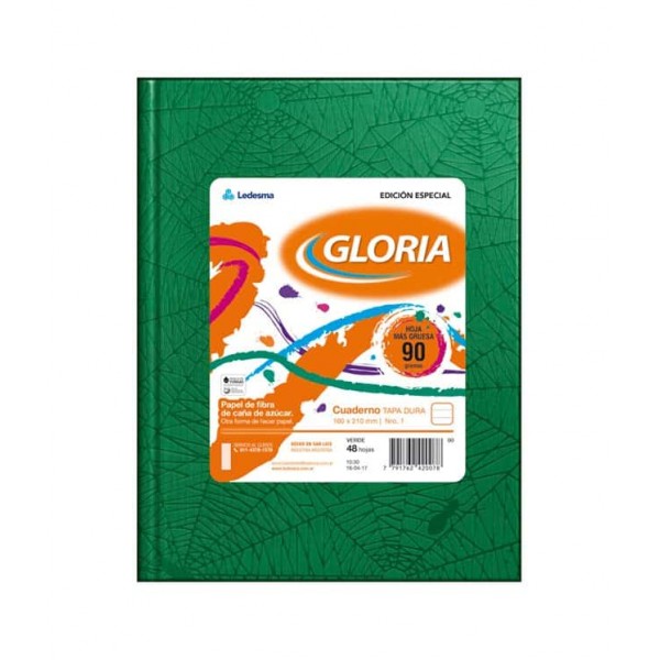 Ledesma Gloria 3 Cuaderno Tapa Dura Nº3 Araña Verde 100 Hojas Rayadas