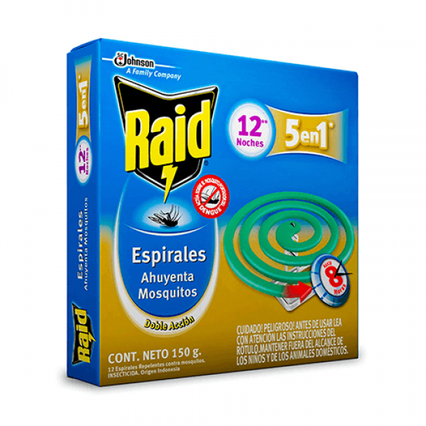 Raid Espirales Insecticidas Contra Mosquitos 5 En 1 12 Unidades