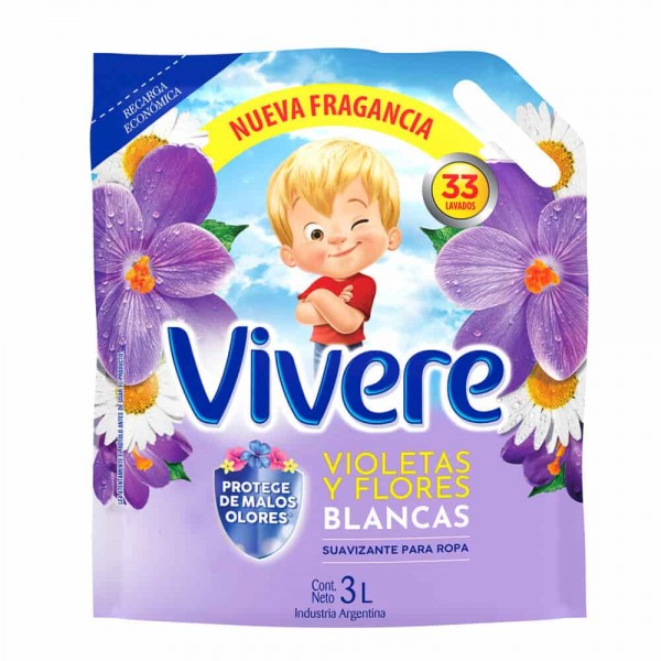 Vivere Suavizante Para Ropa Violetas Y Flores Blancas Doypack 3L