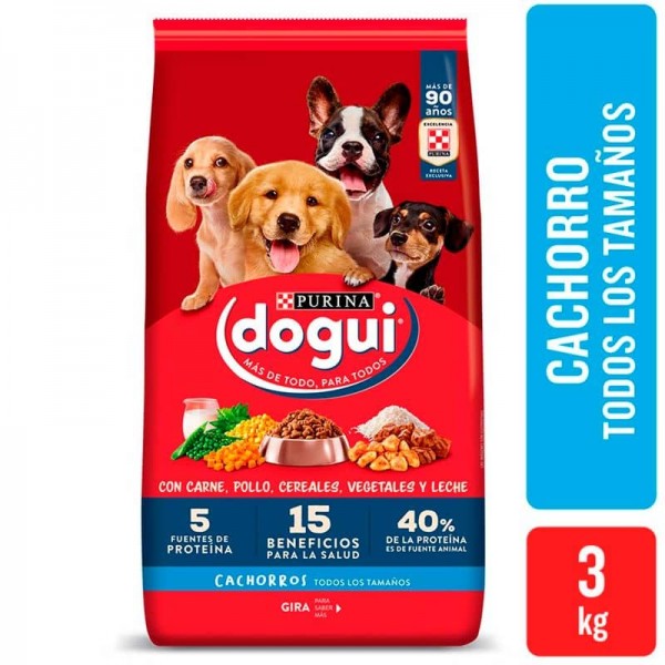 Dogui Alimento Para Perros Cachorros Todos Los Tamaños Con Carne, Pollo, Cereales, Vegetales Y Leche 3kg