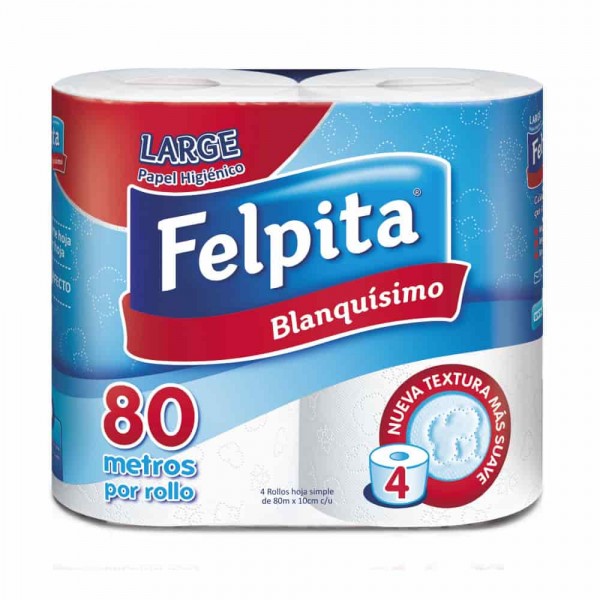 Felpita Papel Higienico Blanquisimo 4 rollos 80mts c/u