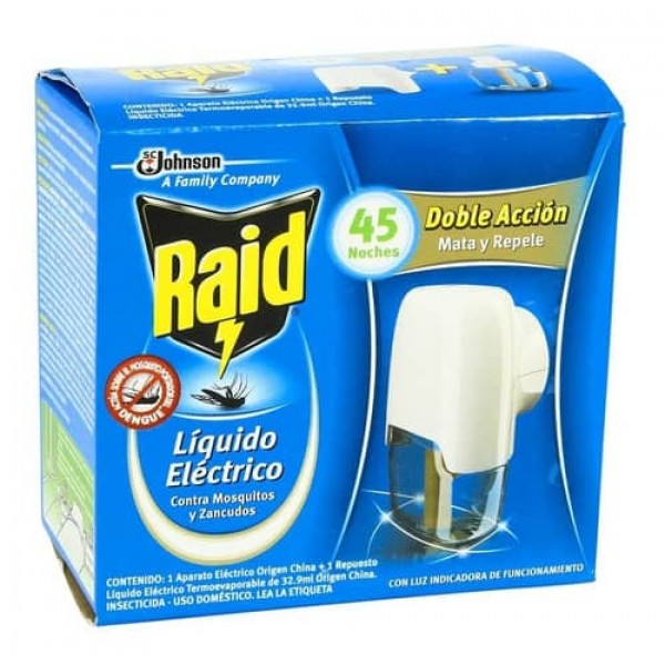 Raid Aparato Electrico Mas Repuesto Liquido Electrico Contra Mosquitos Y Zancudos 32.9ml