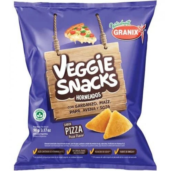 Veggie Snacks Horneados Con Garbanzos, Maíz, Papa, Avena Y Soja Sabor Pizza 90gr