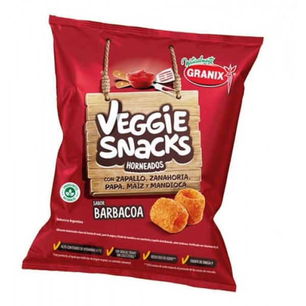 Veggie Snacks Horneados Con Zapallo, Zanahoria, Papa, Maíz Y Mandioca Sabor Barbacoa 90gr
