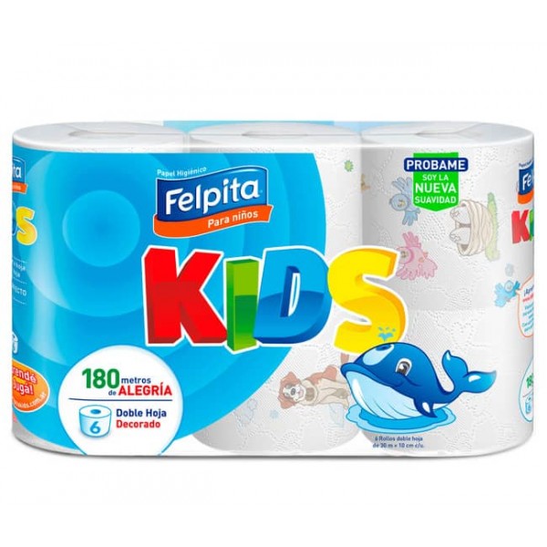 Felpita Kids Papel Higienico Decorado Doble Hija 30m x10cm 6 Unidades