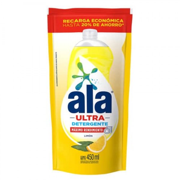Ala Detergente Sintetico Ultra Limon Recarga Economica Doypack 450ml