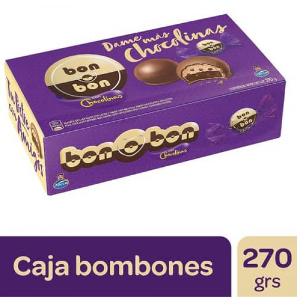 Bon O Bon Bombon De Chocolate Y Leche Con Chocolinas Caja 18 Unidades 270gr
