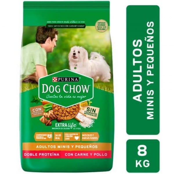 Dog Chow Doble Proteina Alimento Para Perros Adultos Minis Y Pequeños Con Carne Y Pollo 8kg